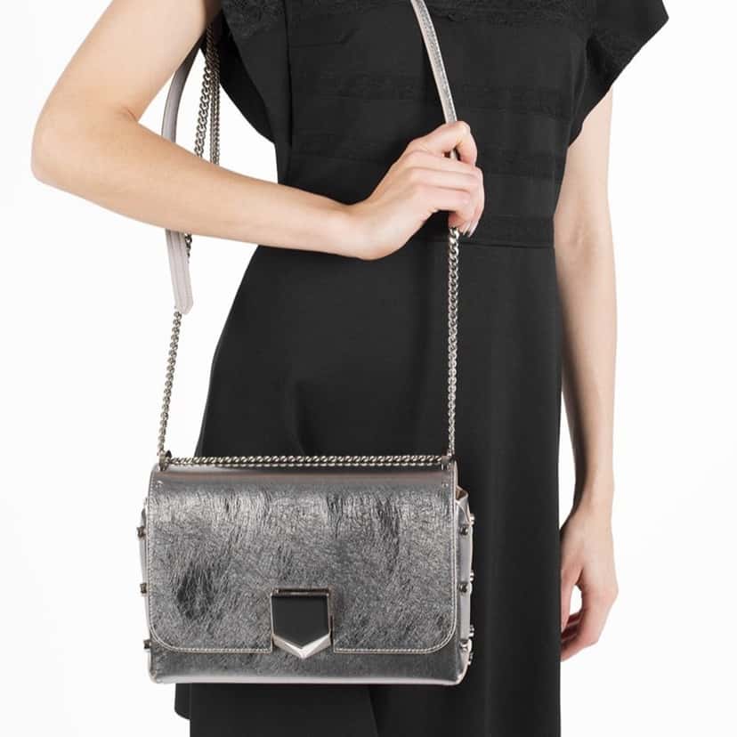 Jimmy Choo Jimmy Choo Metallic Silver Lockett Crossbody Shoulder Bag Black Leather Never worn, with tag - Model View