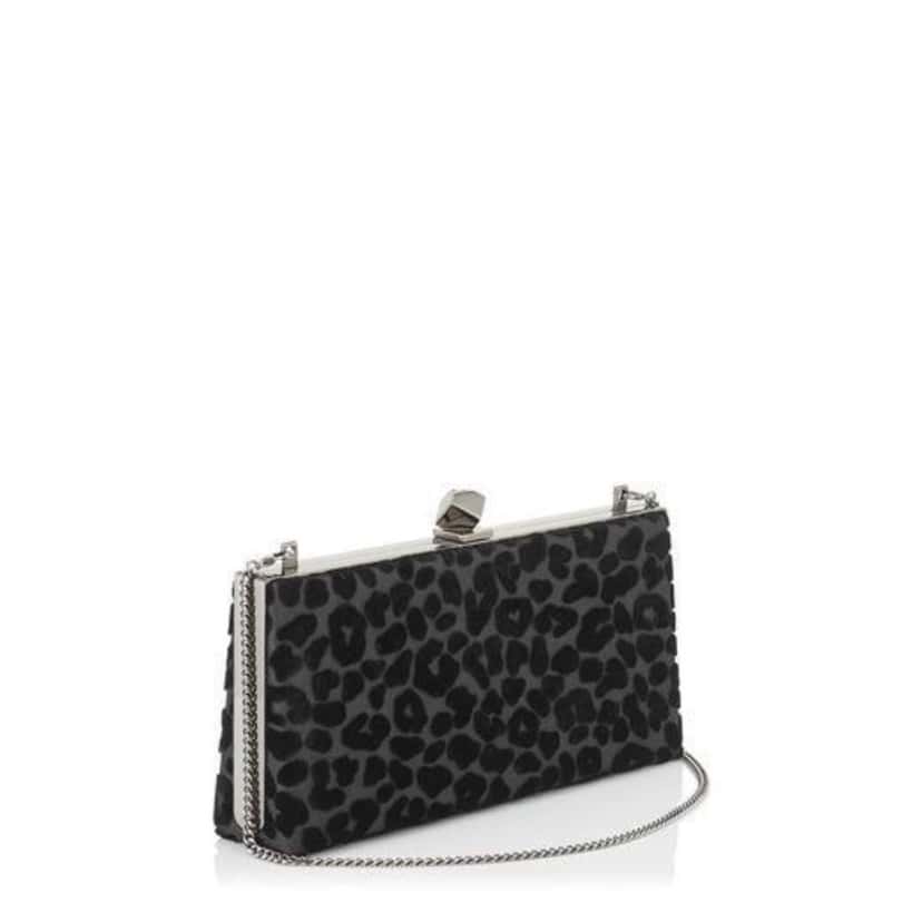 Jimmy Choo Jimmy Choo Celeste Black Devore Velvet Leopard Clutch Bag Black Never worn, with tag - Model View