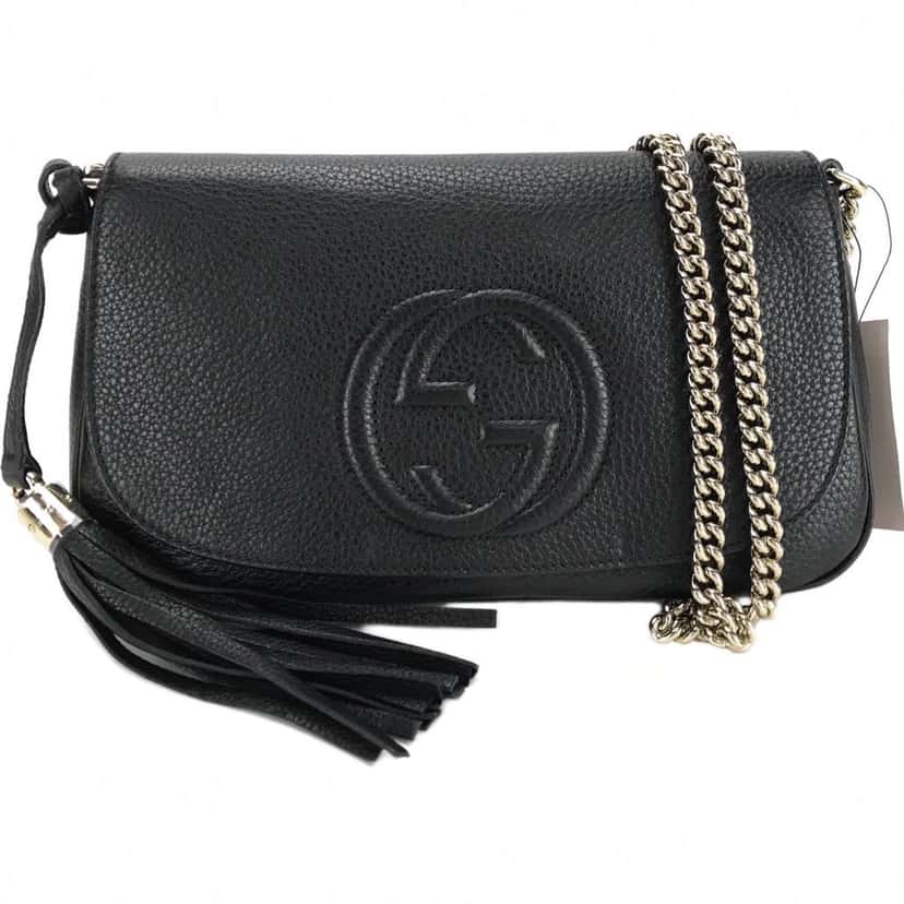 Gucci Gucci Soho Disco GG Black Calf Leather Tassel Chain Crossbody Bag Black Leather Never worn, with tag - Inside View