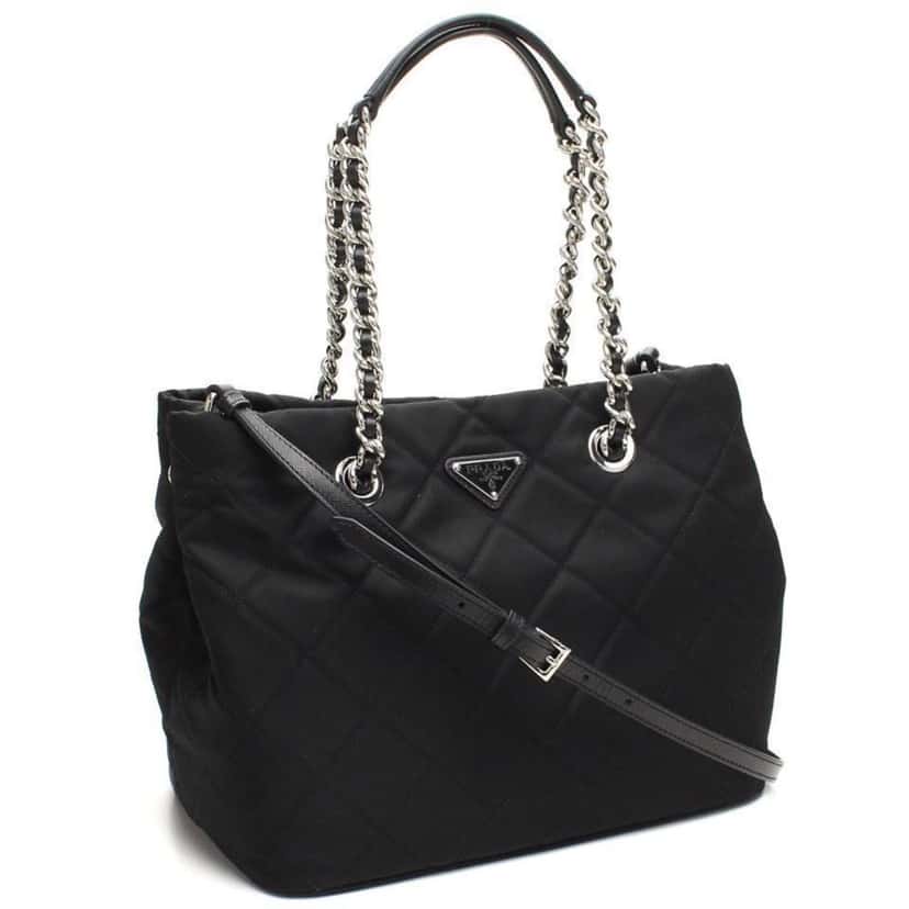 Prada Prada Black Quilted Tessuto Chain Shoulder Bag Tote Black Never worn, with tag - Front View