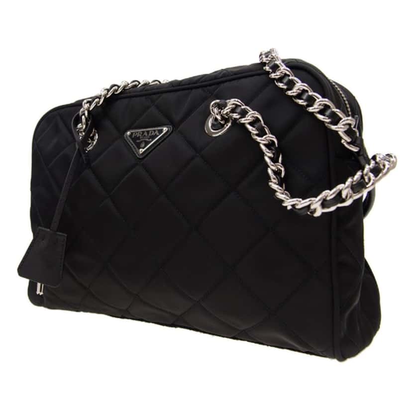 Prada Prada Black Tessuto Nylon Quilted Shoulder Handbag Black Leather Never worn, with tag - Box View