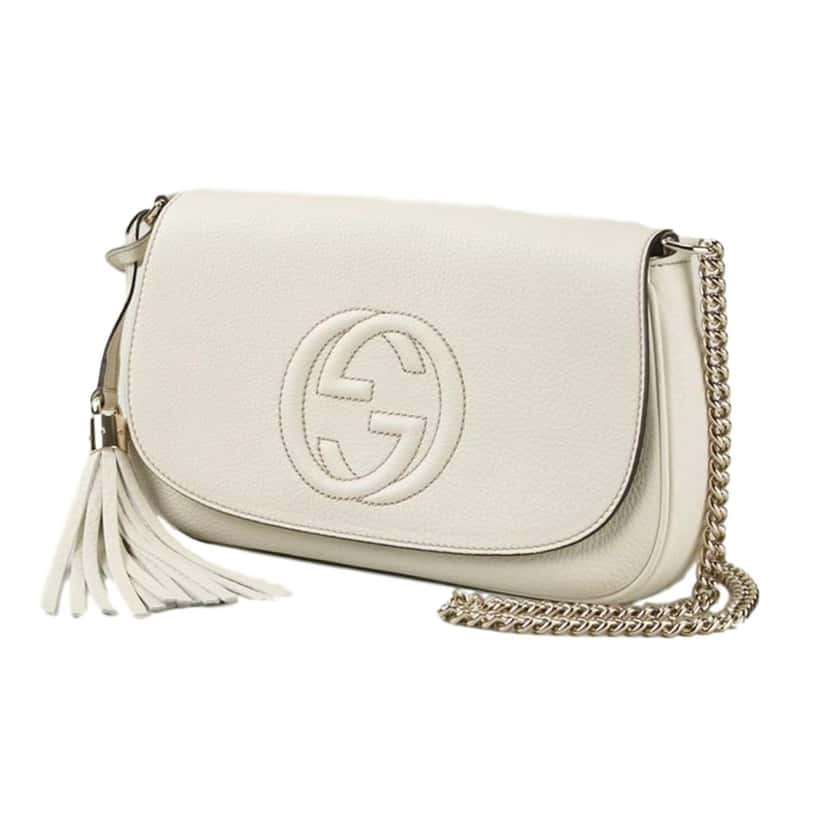 Gucci Gucci Soho Disco Crossbody Flap Ivory Signature Collection Gold Chain White Leather Never worn, with tag - Back View