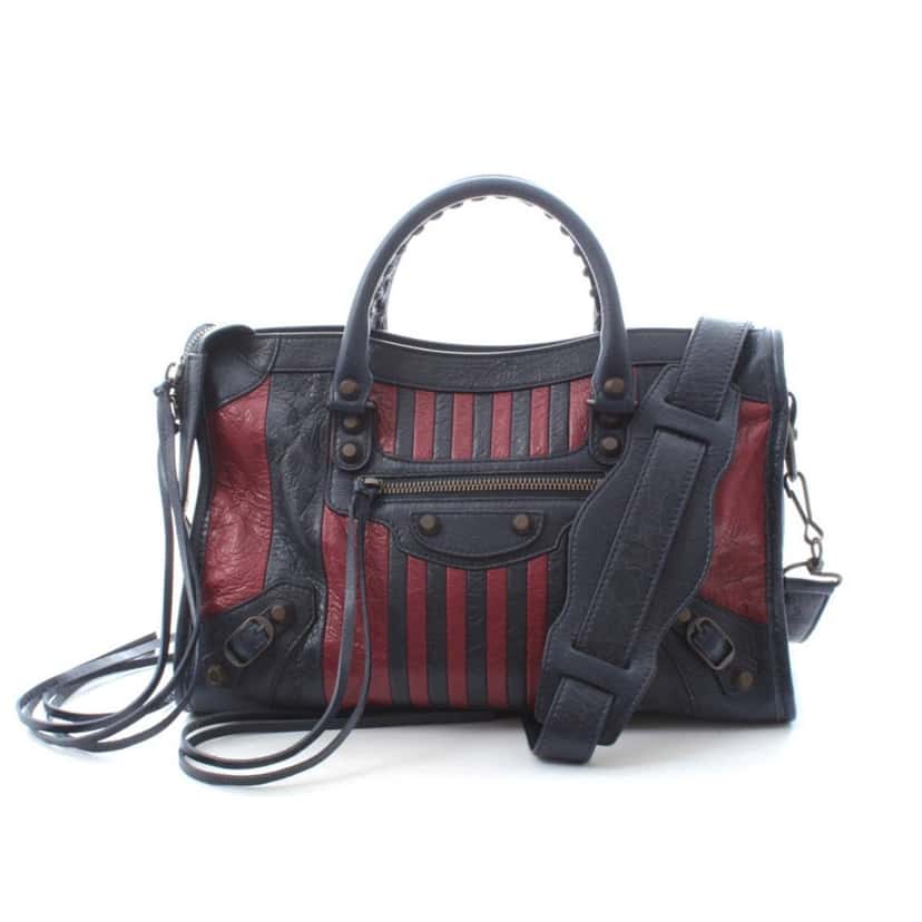 Balenciaga Balenciaga Classic City Marine Bordeaux Stripe Small Satchel Bag Black Leather Never worn, with tag - Front View