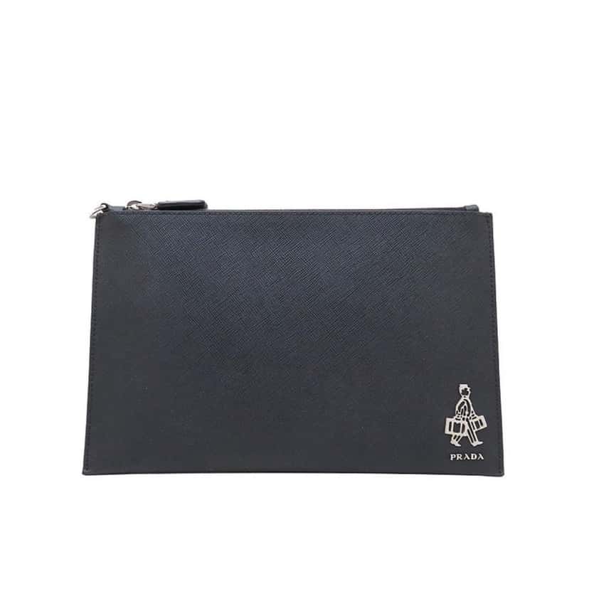 Prada Prada Black Saffiano Voyage Leather Clutch Document Holder Black Leather Never worn, with tag - Front View
