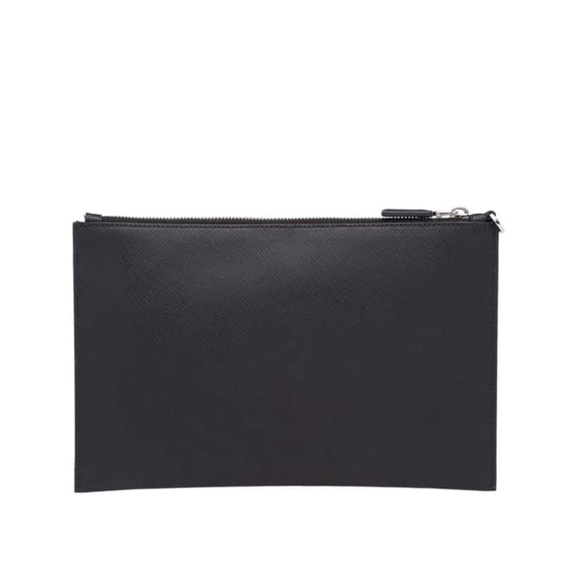 Prada Prada Black Saffiano Voyage Leather Clutch Document Holder Black Leather Never worn, with tag - Model View