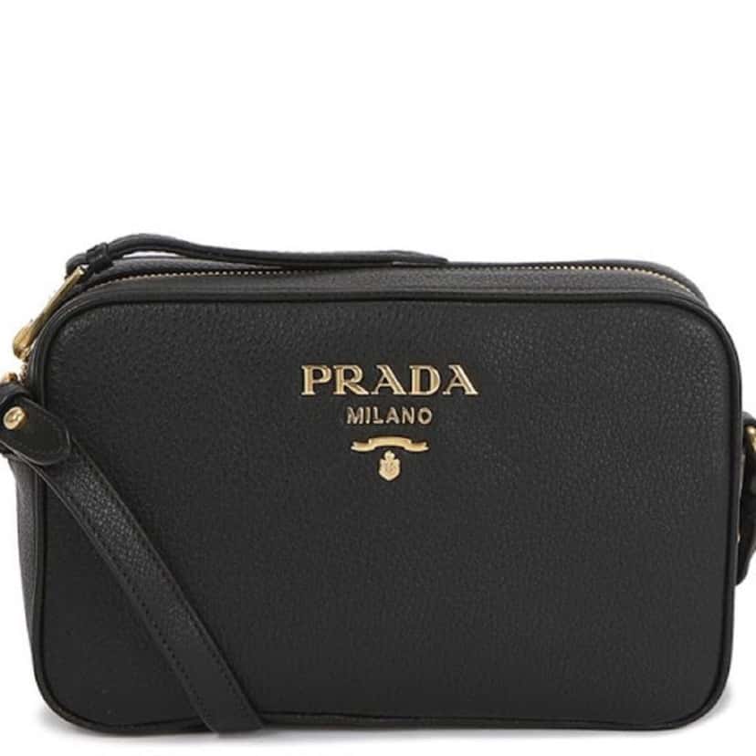 Prada Prada Vitello Phenix Black Leather Gold Logo Camera Crossbody Bag Black Leather Never worn, with tag - Front View