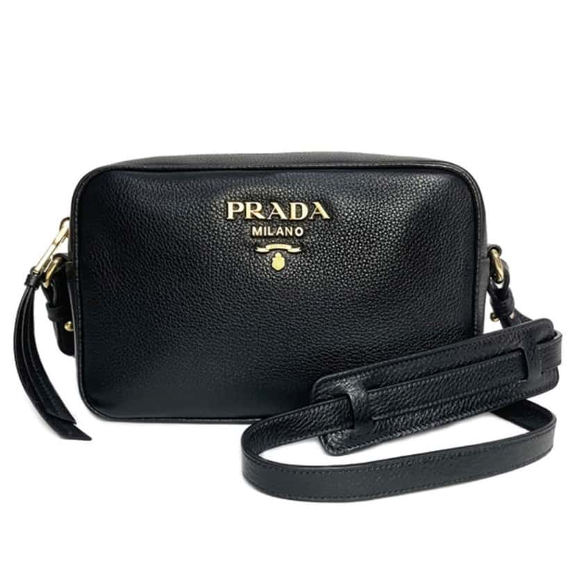 Prada Prada Vitello Phenix Black Leather Gold Logo Camera Crossbody Bag Black Leather Never worn, with tag - Back View