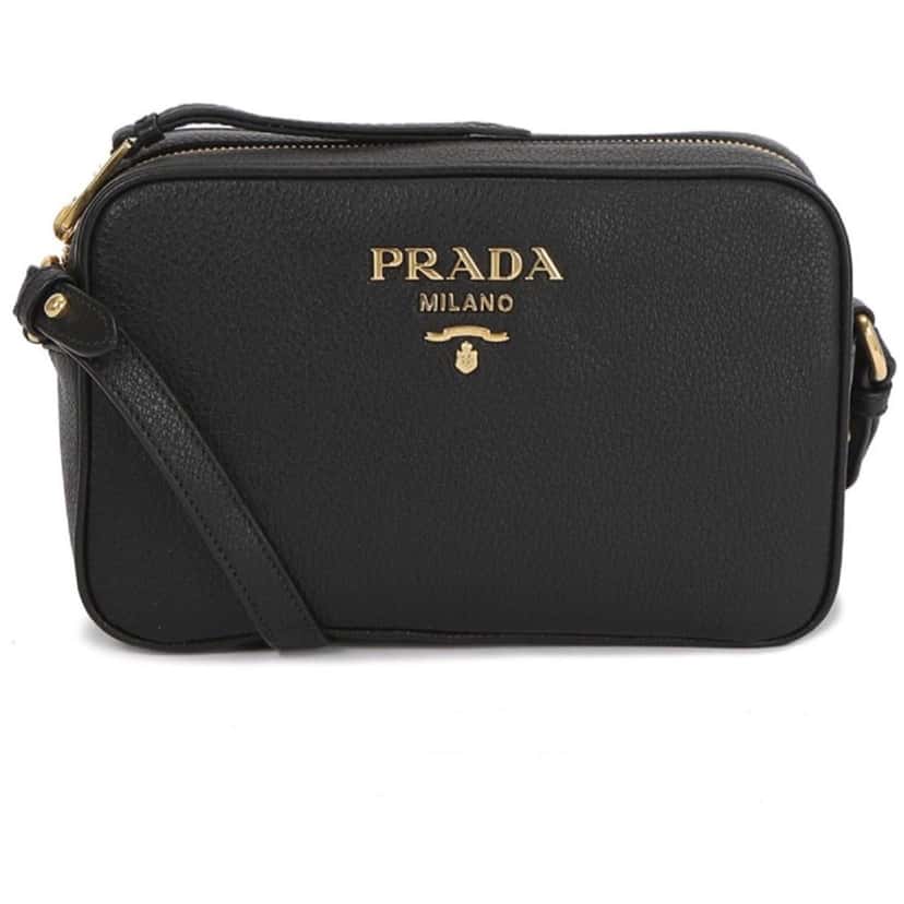 Prada Prada Vitello Phenix Black Leather Gold Logo Camera Crossbody Bag Black Leather Never worn, with tag - Model View