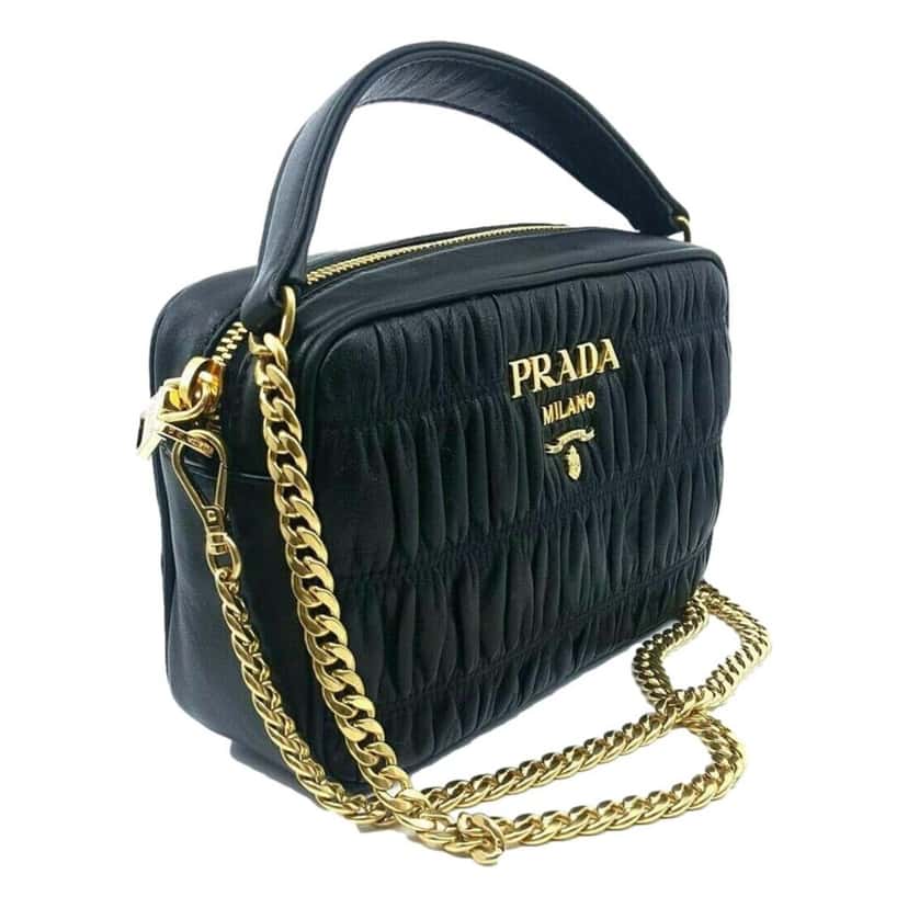 Prada Prada Black Gaufre Leather Small Crossbody Bag Black Leather Never worn, with tag - Model View