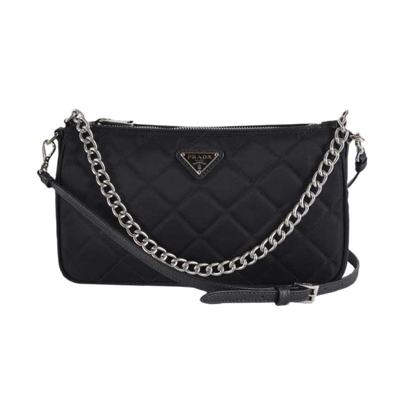 Prada Prada Black Tessuto Nylon Quilted Chain Crossbody Bag Black Never worn, with tag - Front View