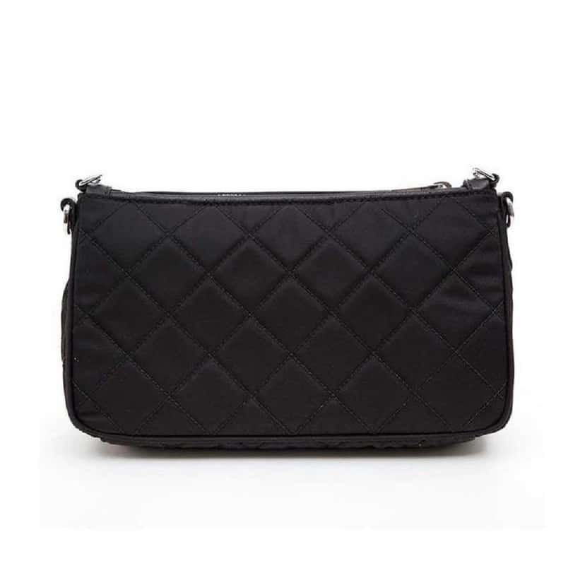 Prada Prada Black Tessuto Nylon Quilted Chain Crossbody Bag Black Never worn, with tag - Model View