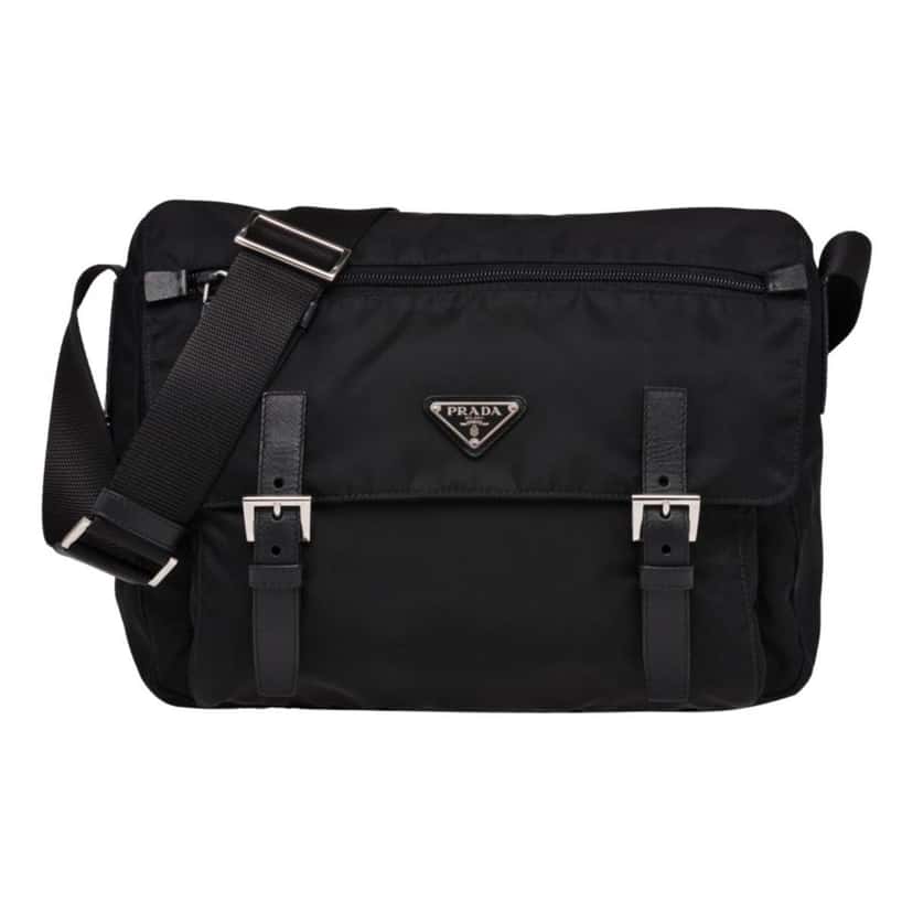 Prada Prada Black Nylon Triangle Logo Messenger Bag Black Never worn, with tag - Front View