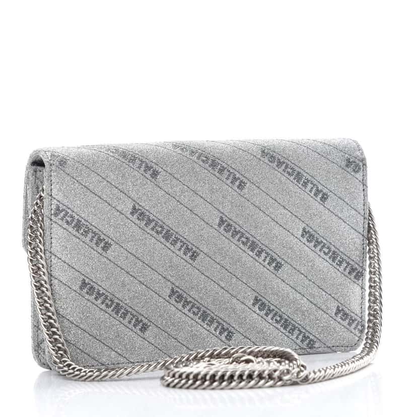 Balenciaga Balenciaga BB Silver Glittered Leather Wallet on Chain Bag Silver Leather Never worn, with tag - Inside View