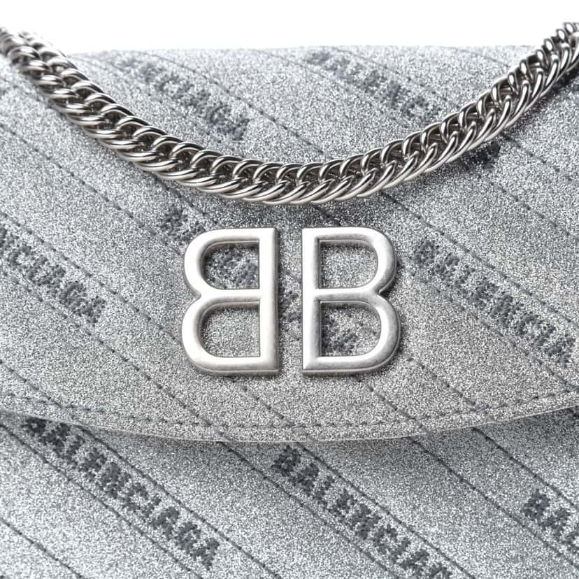 Balenciaga Balenciaga BB Silver Glittered Leather Wallet on Chain Bag Silver Leather Never worn, with tag - Box View