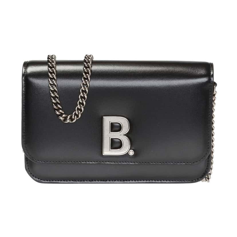 Balenciaga Balenciaga Black Calfskin Leather Silver Logo Chain Wallet Bag Black Leather Never worn, with tag - Front View