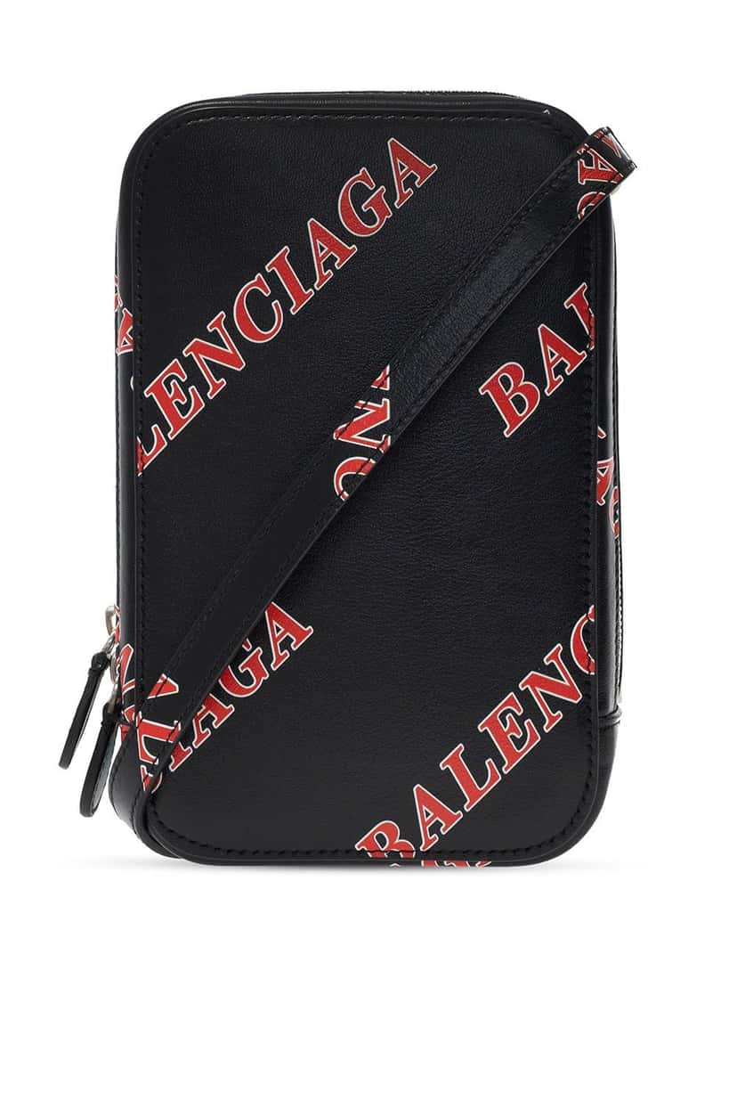 Balenciaga Balenciaga Black Calfskin Leather Sport Print Phone Holder Bag Black Leather Never worn, with tag - Front View