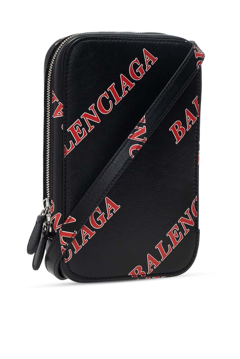 Balenciaga Balenciaga Black Calfskin Leather Sport Print Phone Holder Bag Black Leather Never worn, with tag - Model View