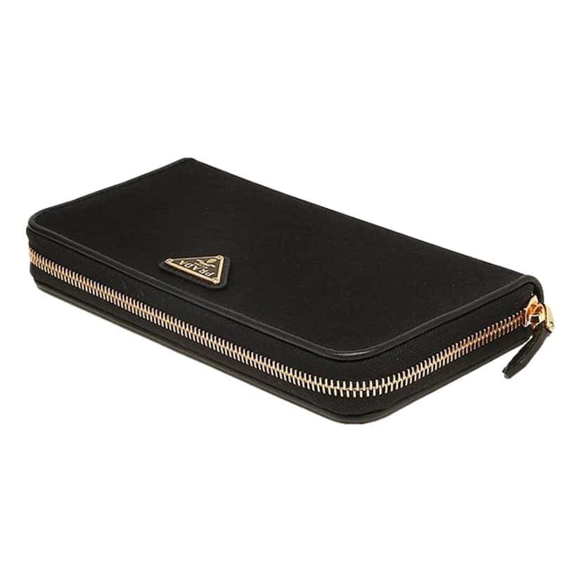 Prada Prada Black Tessuto Nylon Zip Around Wallet Gold Triangle Logo Black Never worn, with tag - Model View