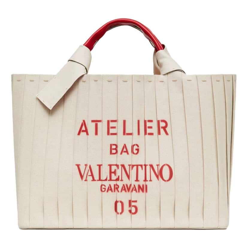Valentino Garavani Valentino Garavani 05 Plisse Edition Sac Atelier Large Canvas Tote Bag Beige Canvas Never worn, with tag - Front View