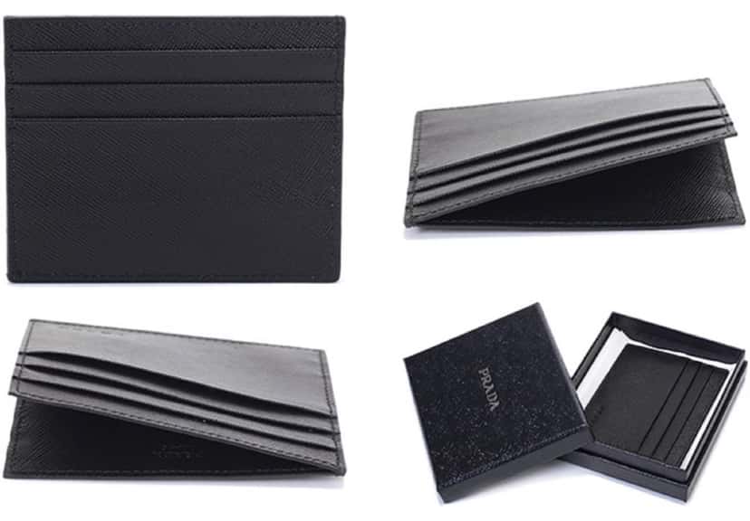 Prada Prada Saffiano Nero Black - Gray Card Holder Silver Logo Black Leather Never worn, with tag - Inside View