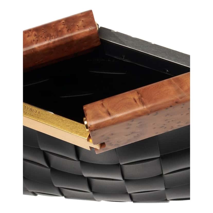 Bottega Veneta Bottega Veneta 'BV SNAP' Mogano Black Clutch Black Leather Never worn, with tag - Box View