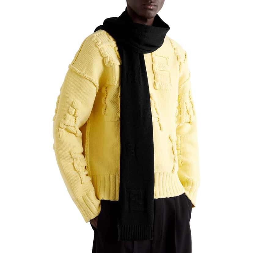 Fendi Fendi FF Karl Nero Jacquard Wool Scarf Black Never worn, with tag - Inside View