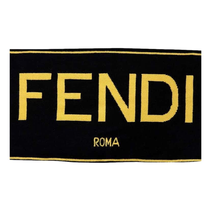 Fendi Fendi Roma Knitted Wool Cashmere Black Yellow Logo Scarf Black Never worn, with tag - Front View