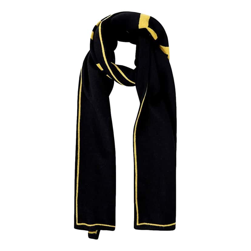 Fendi Fendi Roma Knitted Wool Cashmere Black Yellow Logo Scarf Black Never worn, with tag - Back View