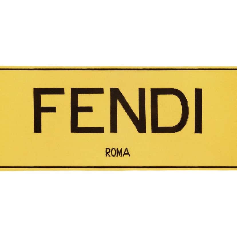 Fendi Fendi Roma Knitted Wool & Cashmere Yellow Black Logo Scarf Yellow Never worn, with tag - Inside View