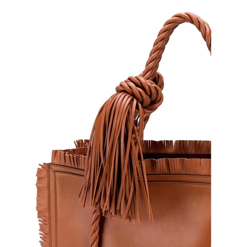 Valentino Garavani Valentino Garavani The Rope Large Fringe Brown Leather Tote Bag Brown Leather Never worn, with tag - Box View