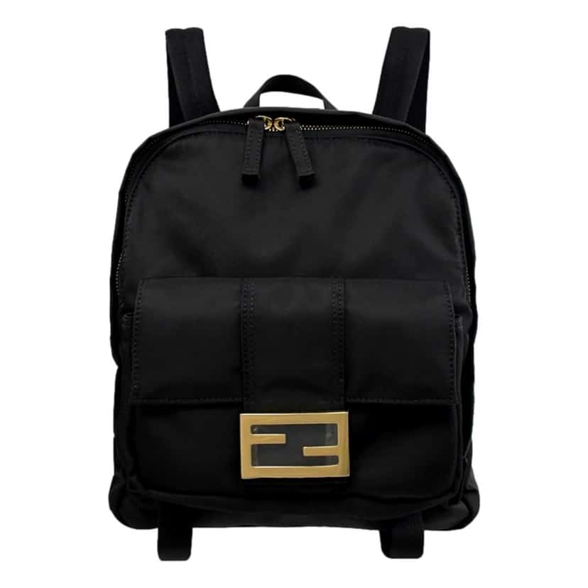 Fendi Fendi Baguette Black Nylon Gold Logo Small Travel Backpack Bag Black Never worn, with tag - Front View
