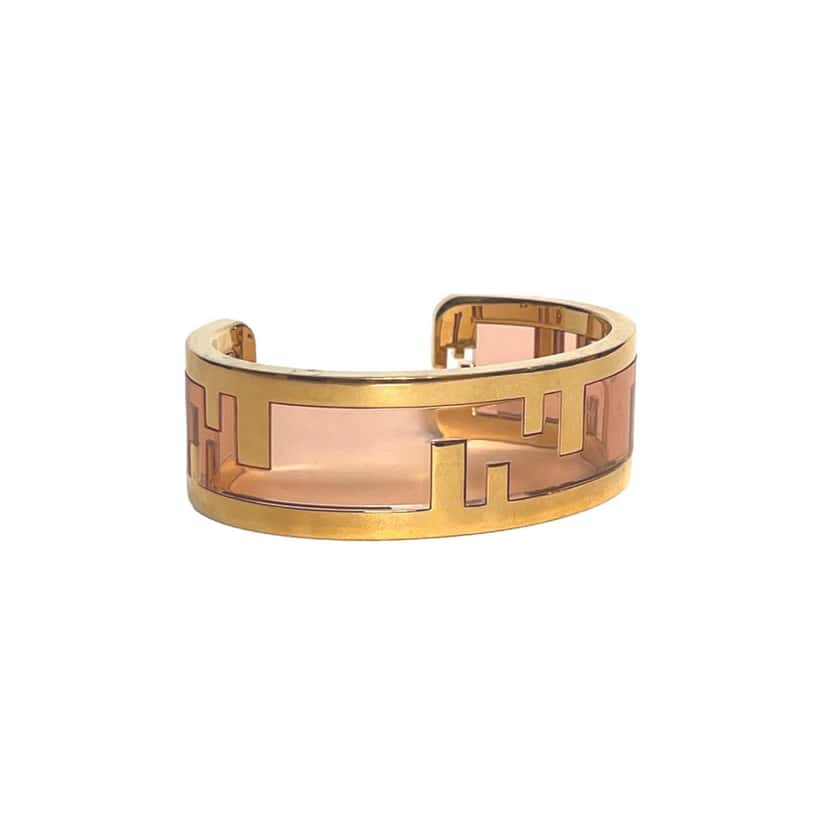 Fendi Fendi O'Lock Womens Gold Metal and Dust Pink Plexiglass Small Bracelet Gold Never worn, with tag - Model View