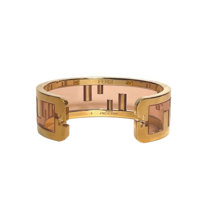 Fendi Fendi O'Lock Womens Gold Metal and Dust Pink Plexiglass Small Bracelet Gold Never worn, with tag - Box View
