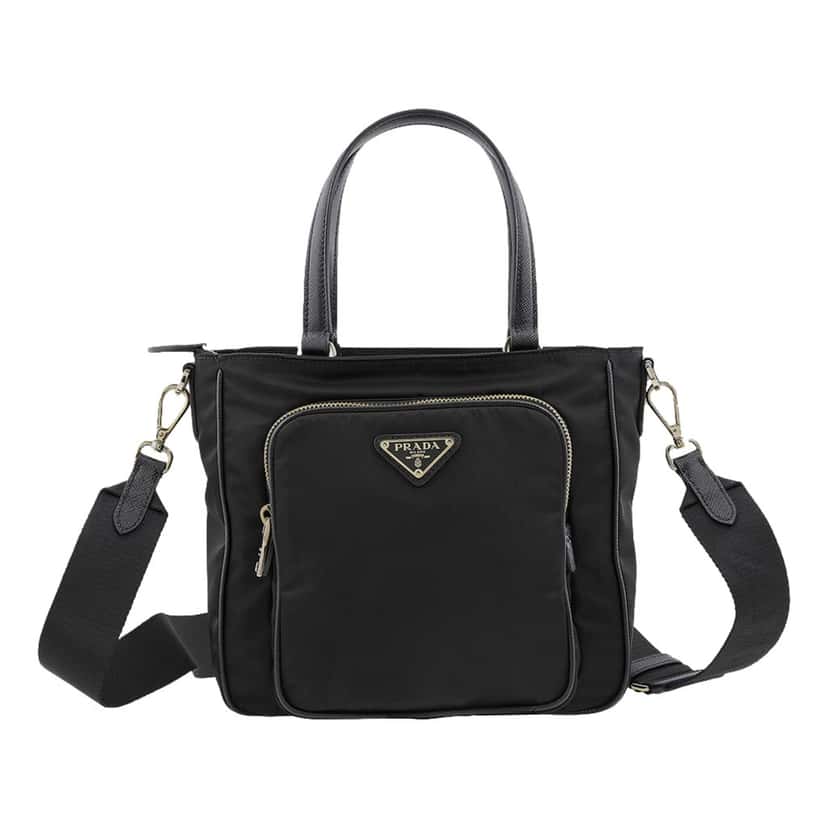 Prada Prada Black Tessuto Nylon Saffiano Leather Crossbody Satchel Bag Black Never worn, with tag - Front View