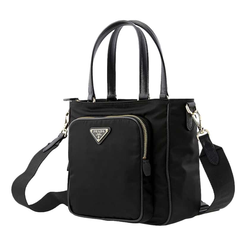 Prada Prada Black Tessuto Nylon Saffiano Leather Crossbody Satchel Bag Black Never worn, with tag - Model View