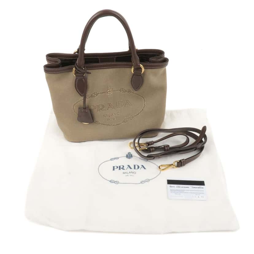 Prada Prada Logo Jacquard Beige Canvas Leather Trim Crossbody Satchel Bag Beige Canvas Never worn, with tag - Back View