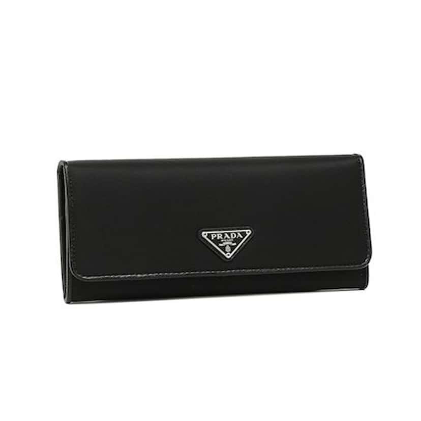 Prada Prada Tessuto Nero Black Continental Flap Black Wallet Silver Triangle Logo Black Never worn, with tag - Front View