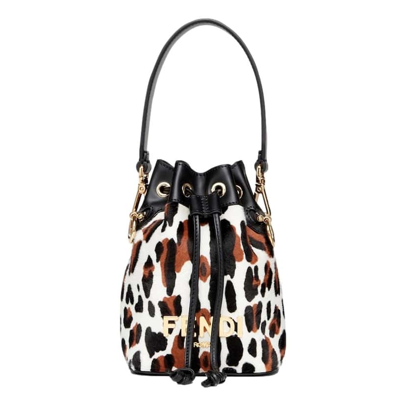 Fendi Fendi Mon Tresor Animal Print Sheepskin Mini Crossbody Bucket Bag Brown Leather Never worn, with tag - Front View
