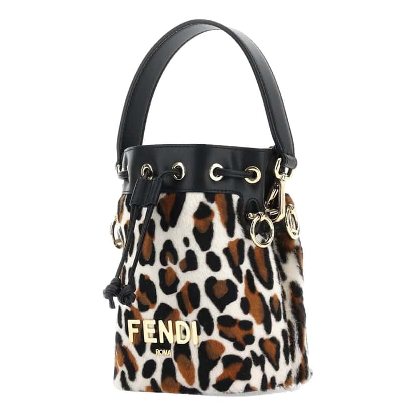 Fendi Fendi Mon Tresor Animal Print Sheepskin Mini Crossbody Bucket Bag Brown Leather Never worn, with tag - Model View