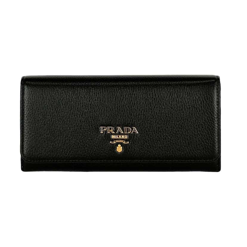 Prada Prada Vitello Grain Nero Black Leather Continental Long Wallet Zipper Pouch Black Leather Never worn, with tag - Front View