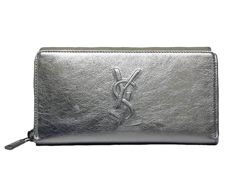 Saint Laurent Yves Saint Laurent Wallet YSL Belle du Jour Silver Leather Zip Wallet Silver Leather Never worn, with tag - Front View