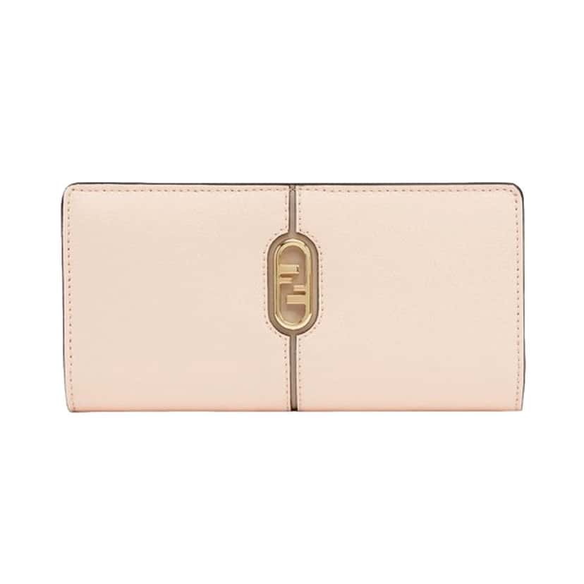 Fendi Fendi O'Lock Rose Pink and Tortora Gray Calf Leather Snap Continental Wallet Pink Leather Never worn, with tag - Front View