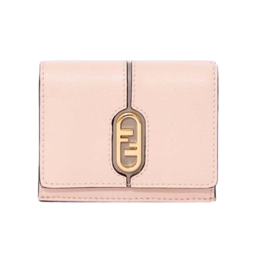 Fendi Fendi O'Lock Wallet Micro Trifold Rose Pink Tortora Gray Calf Leather Pink Leather Never worn, with tag - Front View