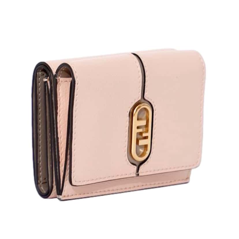 Fendi Fendi O'Lock Wallet Micro Trifold Rose Pink Tortora Gray Calf Leather Pink Leather Never worn, with tag - Back View