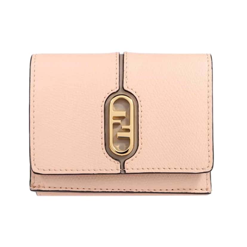 Fendi Fendi O'Lock Wallet Micro Trifold Rose Pink Tortora Gray Calf Leather Pink Leather Never worn, with tag - Model View