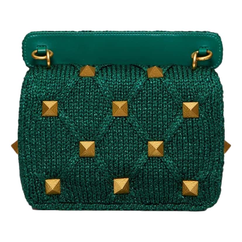 Valentino Garavani Valentino Garavani Roman Stud Medium Shoulder Bag Metallic Green Lurex Green Canvas Never worn, with tag - Back View