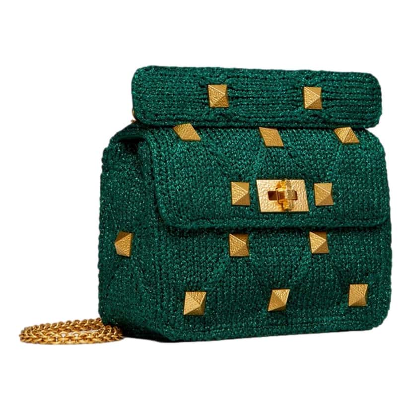Valentino Garavani Valentino Garavani Roman Stud Medium Shoulder Bag Metallic Green Lurex Green Canvas Never worn, with tag - Inside View