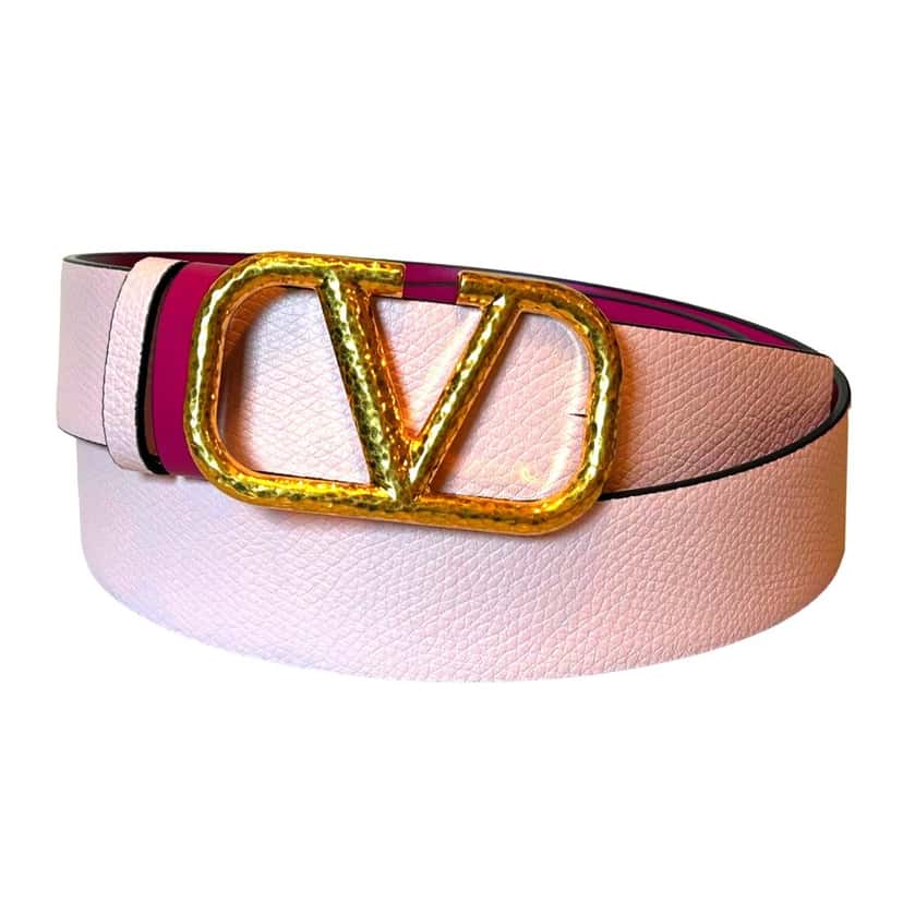 Valentino Garavani Valentino Garavani VLogo Reversible Belt Size 85 Pink Pebbled Leather Pink Leather Never worn, with tag - Front View