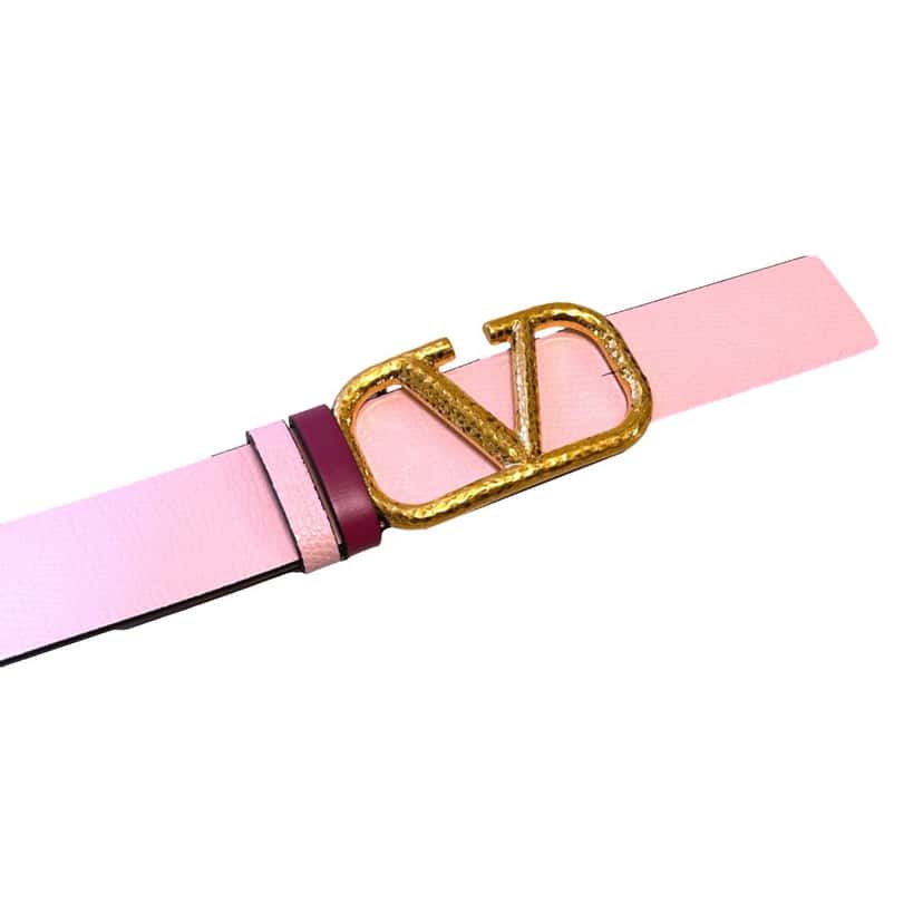 Valentino Garavani Valentino Garavani VLogo Reversible Belt Size 85 Pink Pebbled Leather Pink Leather Never worn, with tag - Back View
