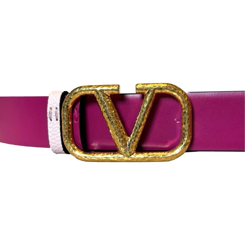 Valentino Garavani Valentino Garavani VLogo Reversible Belt Size 85 Pink Pebbled Leather Pink Leather Never worn, with tag - Model View